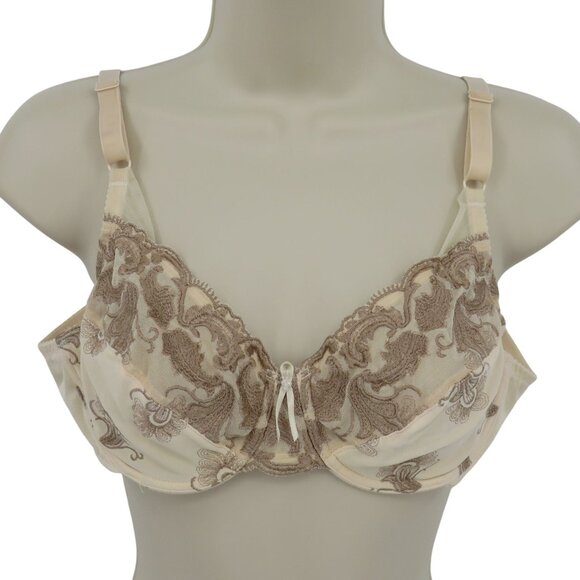 Wacoal 36B Bra 85753 Embroidered Beige Ivory Underwire Unlined Mesh Bow Accent - Picture 1 of 15